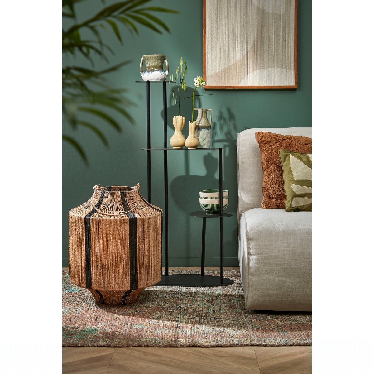 Mica Decorations - Liliano Lantaarn - H51 x Ø40 cm - Jute - Zwart