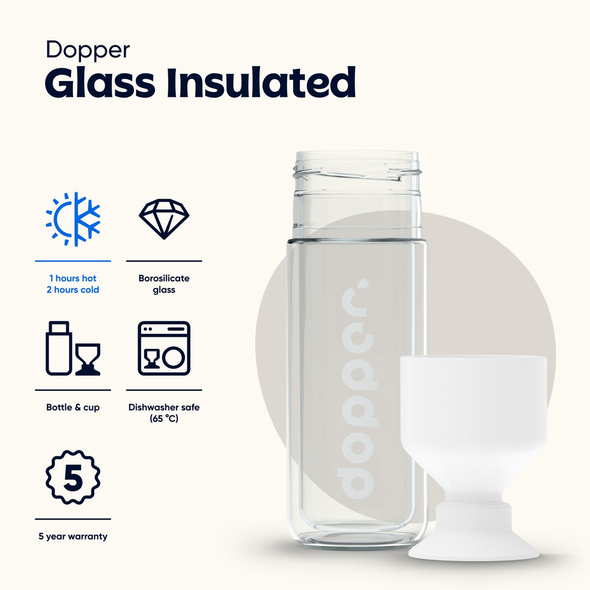 Dopper Glas Geïsoleerde Thermosfles 450ml