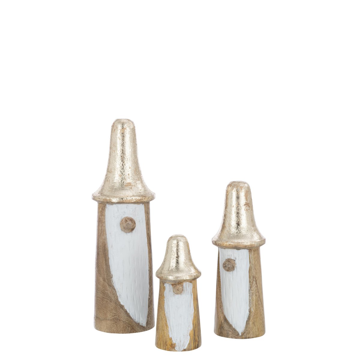 J-Line - Set Van3 Kabouters Paddenstoelen Hout Naturel/Goud