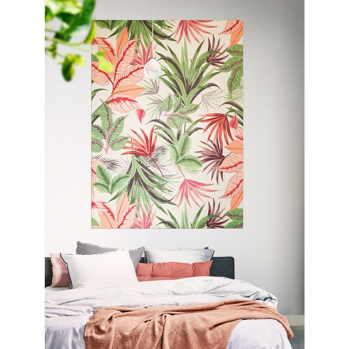 IXXI - Roze Jungle Wall art - Poster - Wanddecoratie - XL - pink, green, orange, white