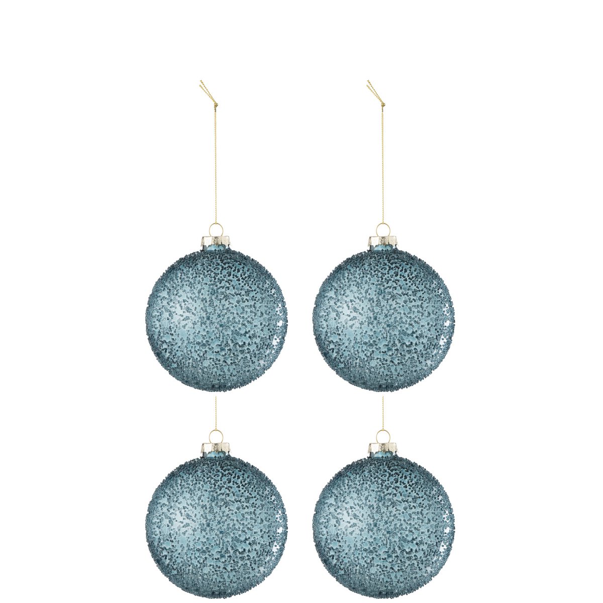 J-Line - Doos met kerstballen 'Parels' (Maat S, Set van 4, Blauw)