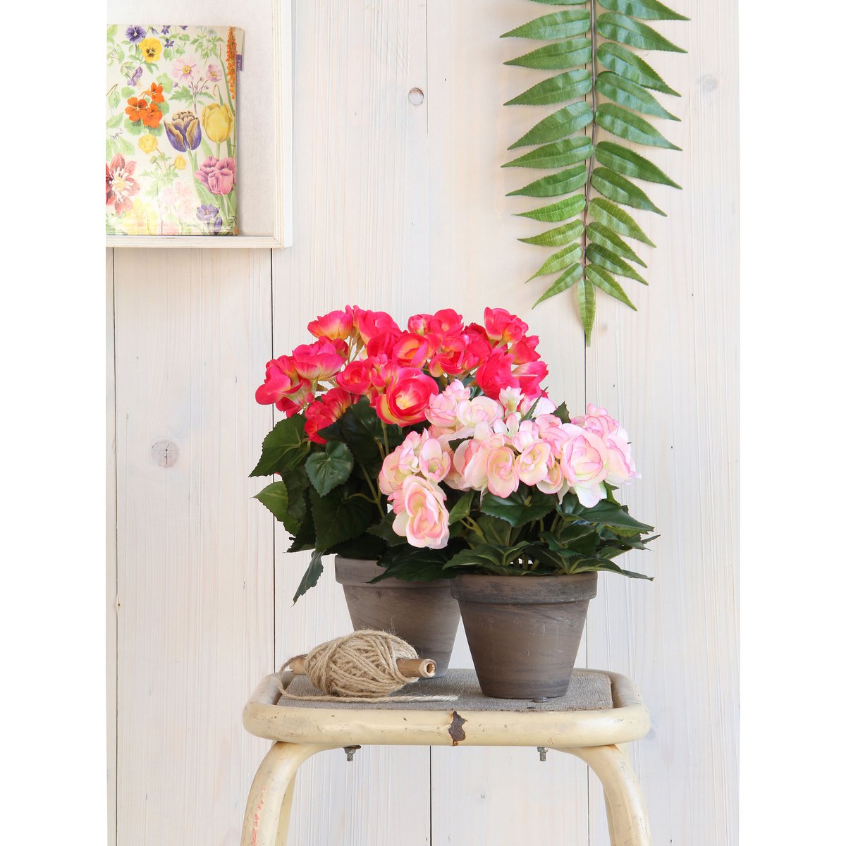 Mica Decorations - Begonia Kunstplant in Bloempot Stan - H30 x Ø25 cm - Donkerroze