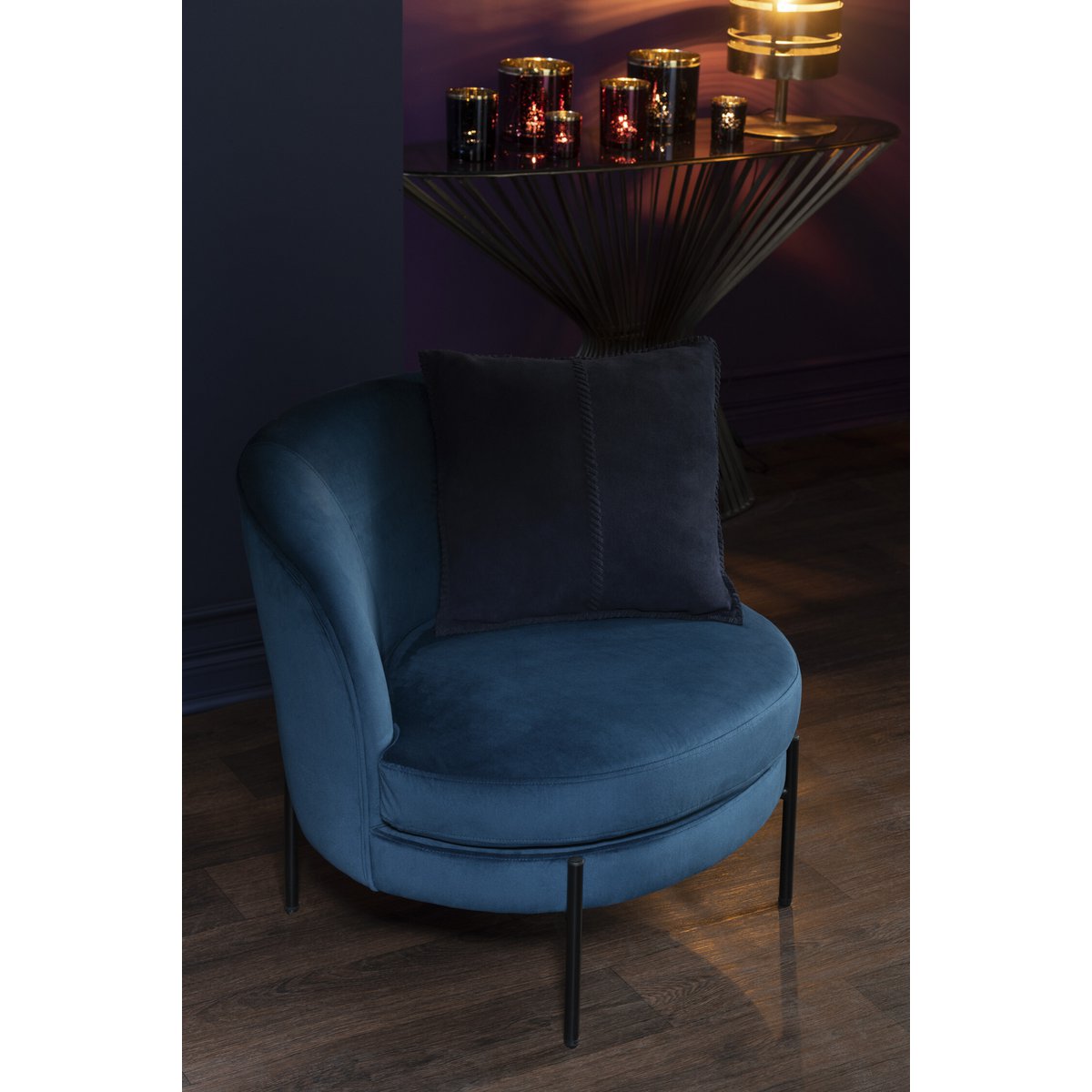 J-Line - Loungestoel Rond Textiel/Metaal Blauw