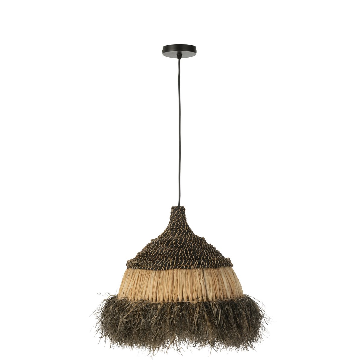 J-Line - Hanglamp 'Kevin' (Maat S, Zwart, Jute)