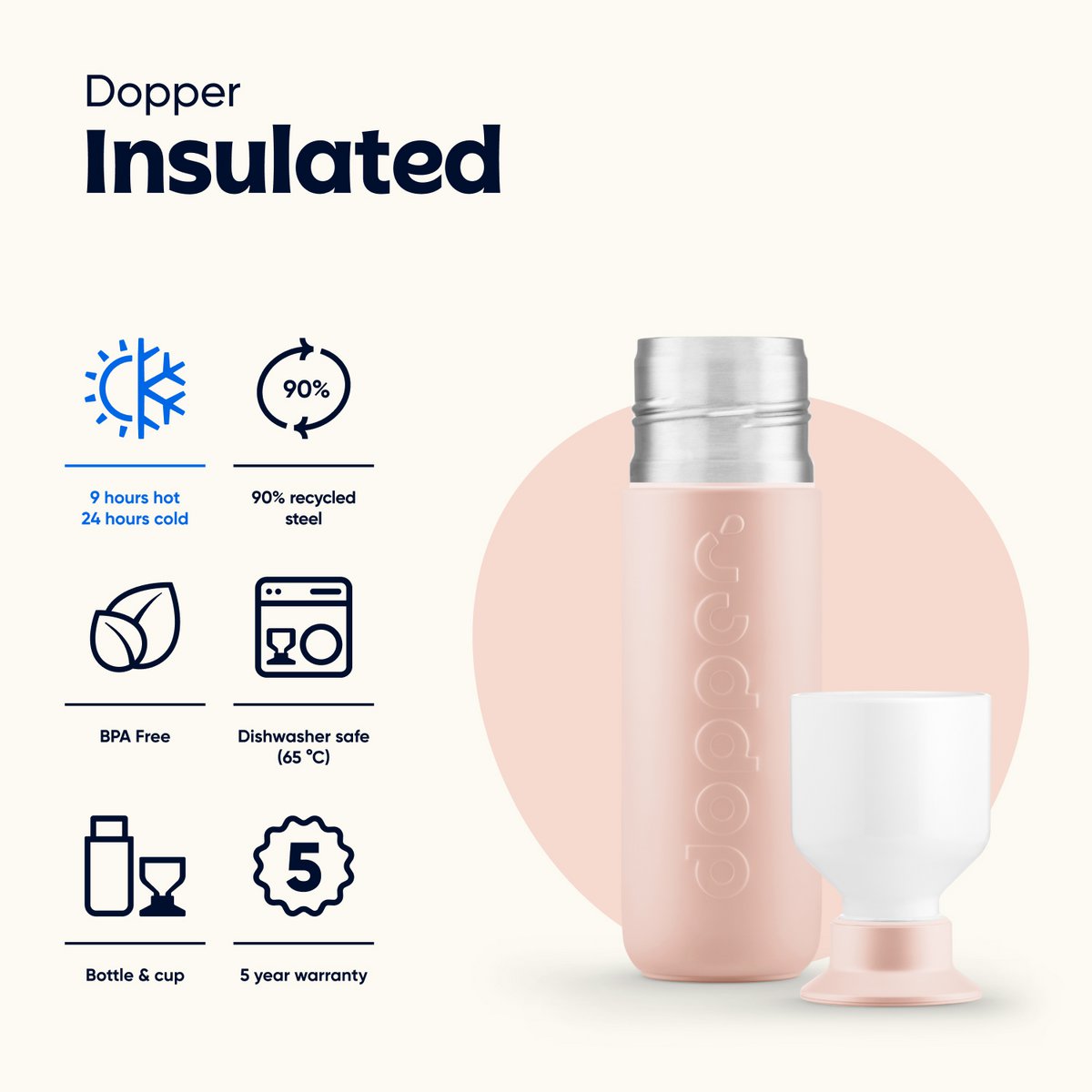 Dopper Thermosfles Pebble Peach 350 ml