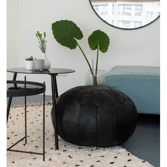 Poufs & Pillows - Leren poef - zwart (XL) - gevuld geleverd