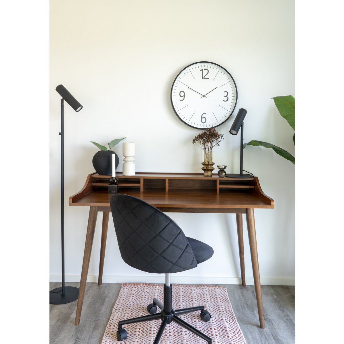 House Nordic - Geneve Office Chair - Bureaustoel in fluweel, zwart met zwarte poten, HN1207