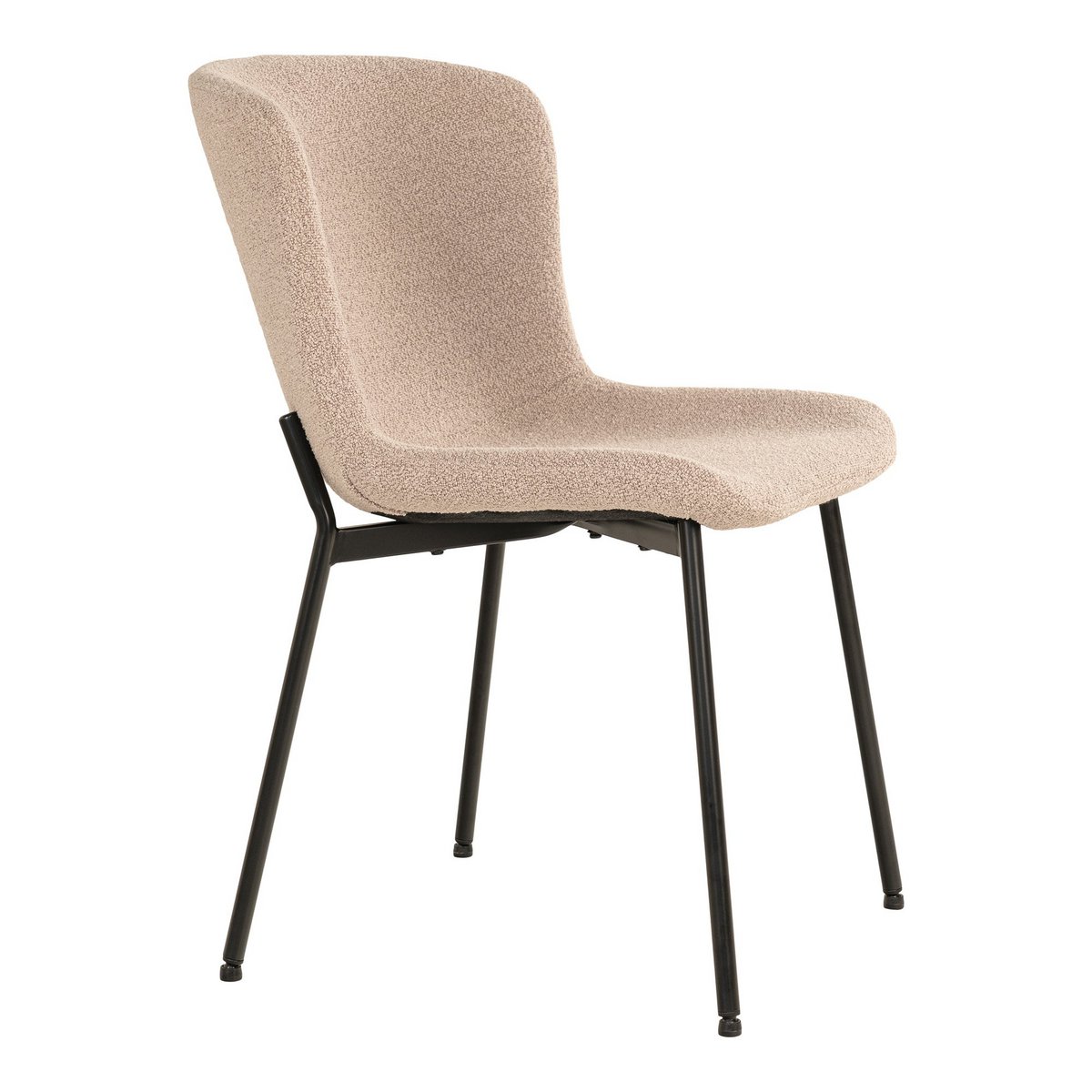 House Nordic - Maceda Dining Chair - Eetkamerstoel in bouclé, beige met zwarte poten - Set van 2