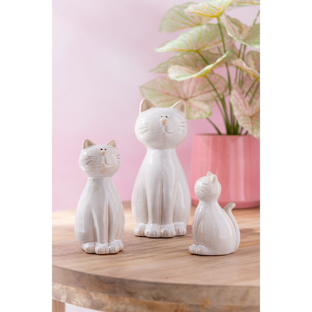 J-Line - Decoratie Kat Zittend - Porselein - Beige - Small