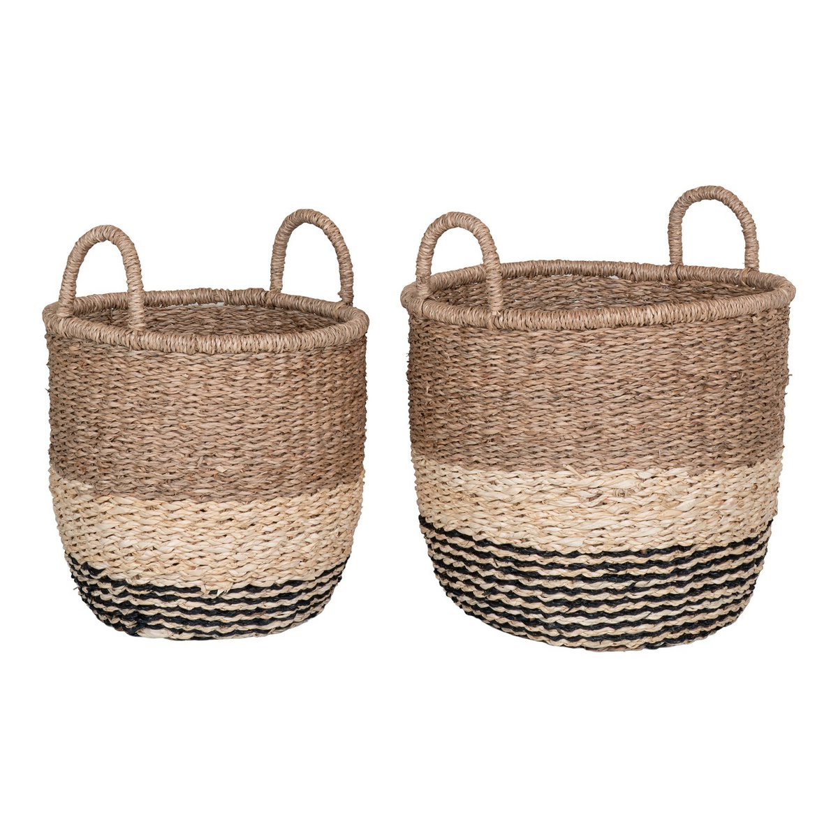 House Nordic - Lima Basket - Mand in zeegras, natuur/bruin/zwart, set van 2