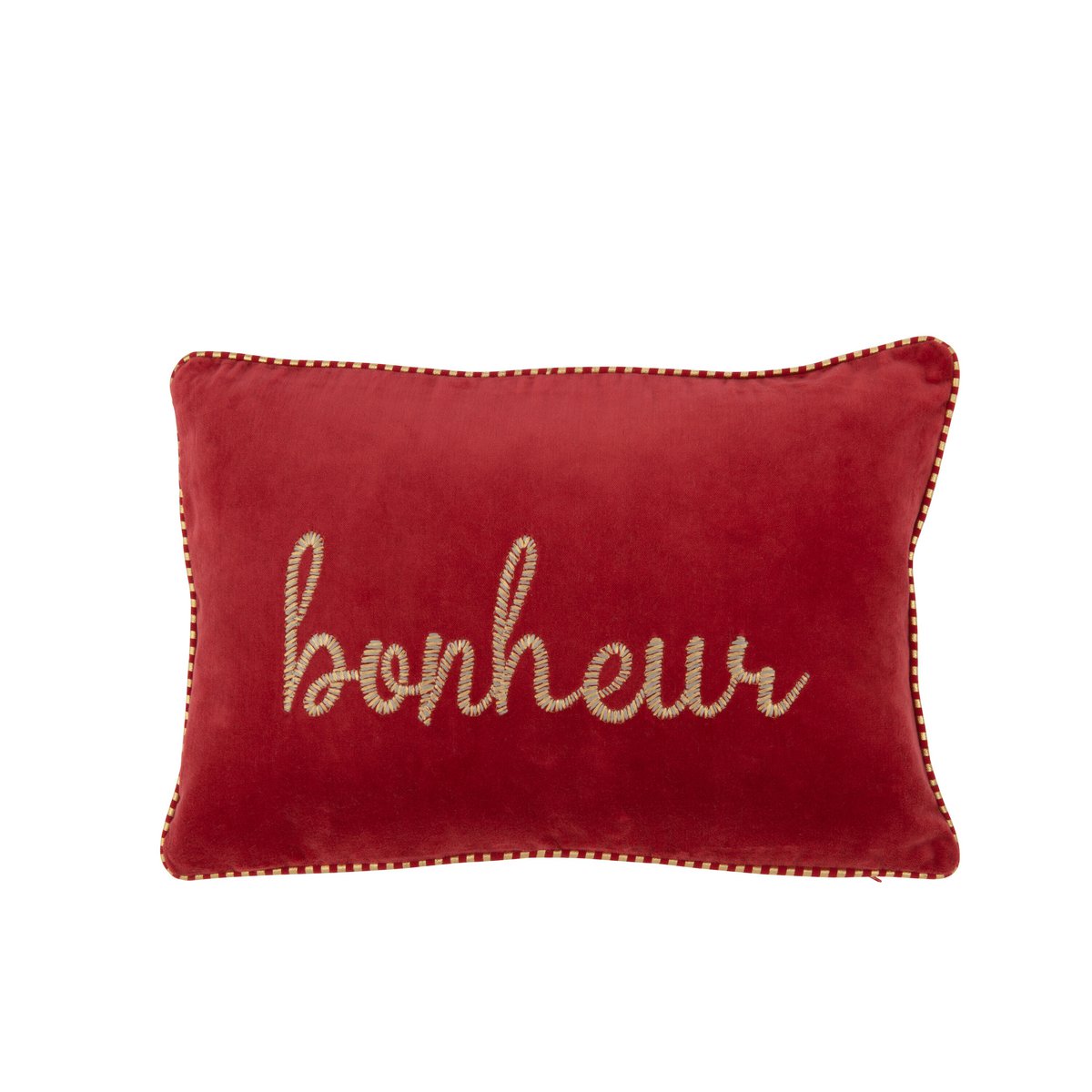 J-Line - Sierkussen 'Bonheur' (30cm x 45cm, Rood/Goud)