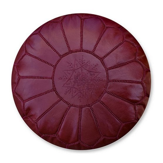 Poufs & Pillows - Leren poef - vol bordeaux - gevuld geleverd