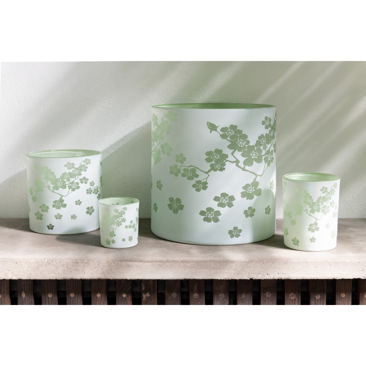 J-Line - Windlicht Bloemen - Glas - Groen - Medium