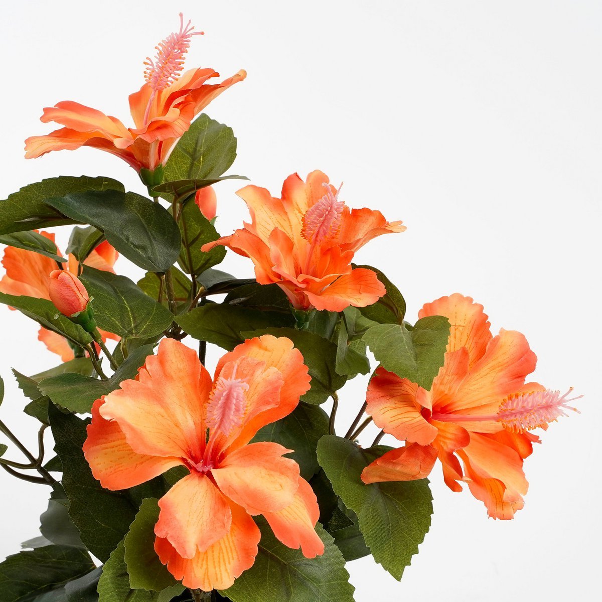 Mica Decorations - Hibiscus Kunstplant in Bloempot Stan - H40 x Ø30 cm - Oranje