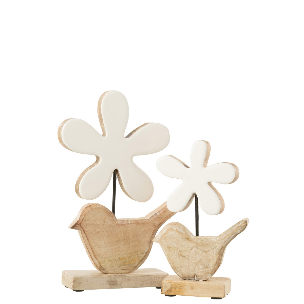 J-Line - Decoratie Vogel Met Bloem - Hout - Wit - Large