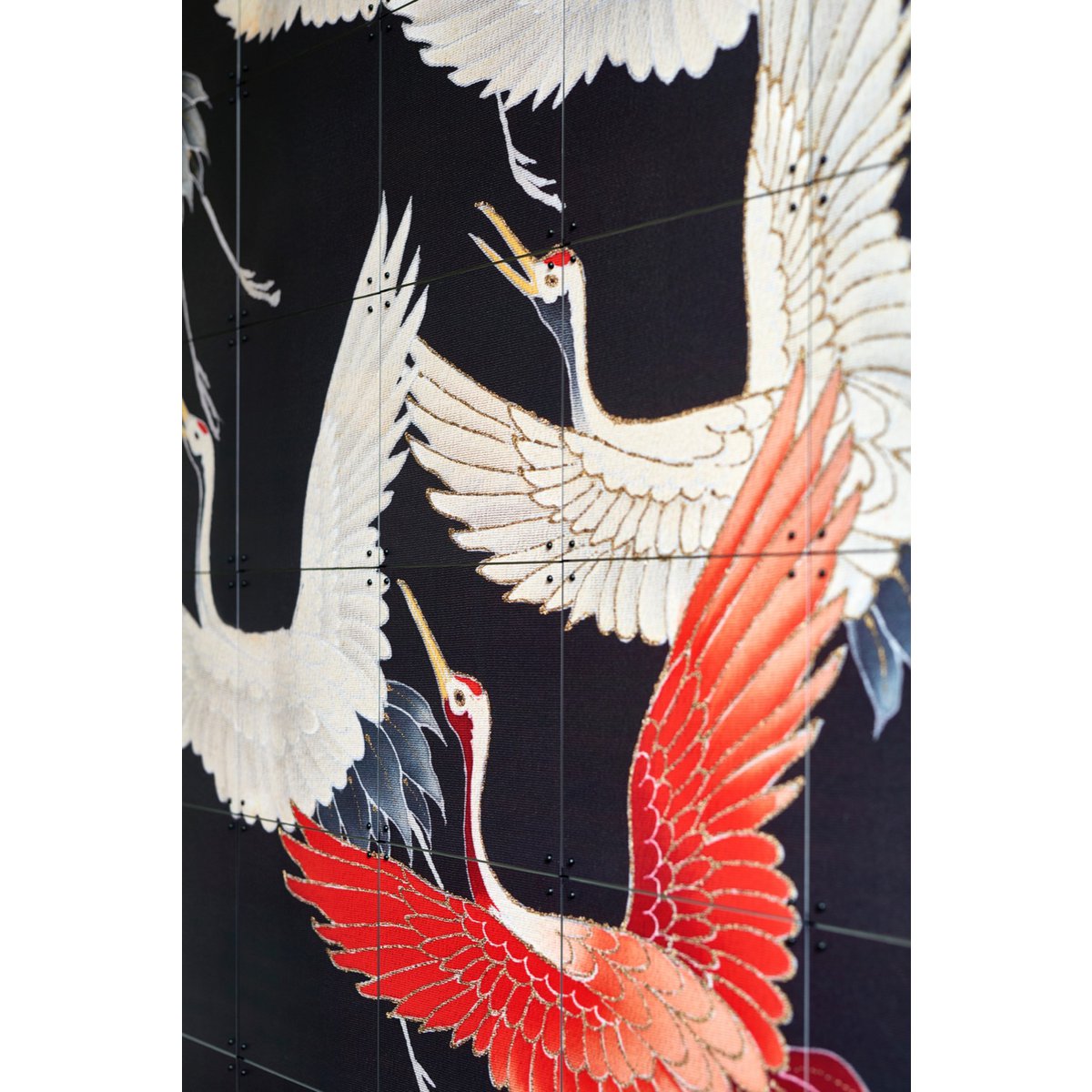 IXXI - Kimono met Kraanvogels Wanddecoratie - Poster - Wanddecoratie - L - red, black, orange, white