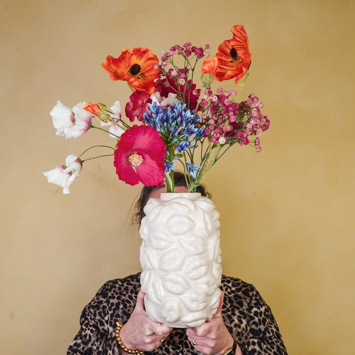 Housevitamin - Vaas - Kusjes - Keramiek - Beige - 17x17x27cm