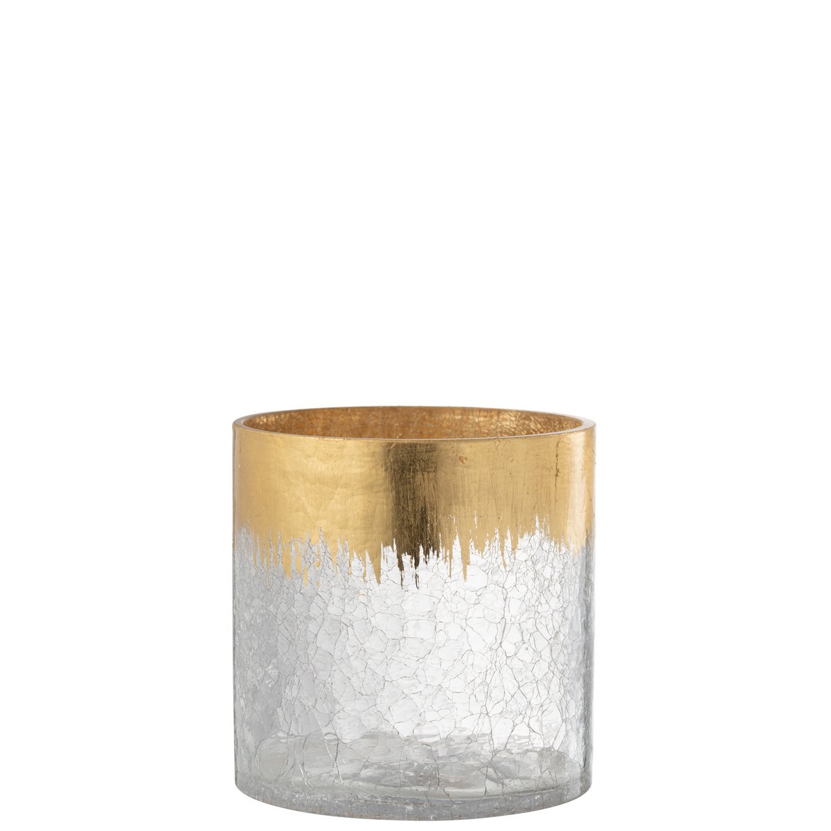 J-Line - Windlicht Crackle Glas Transparant Goud Large