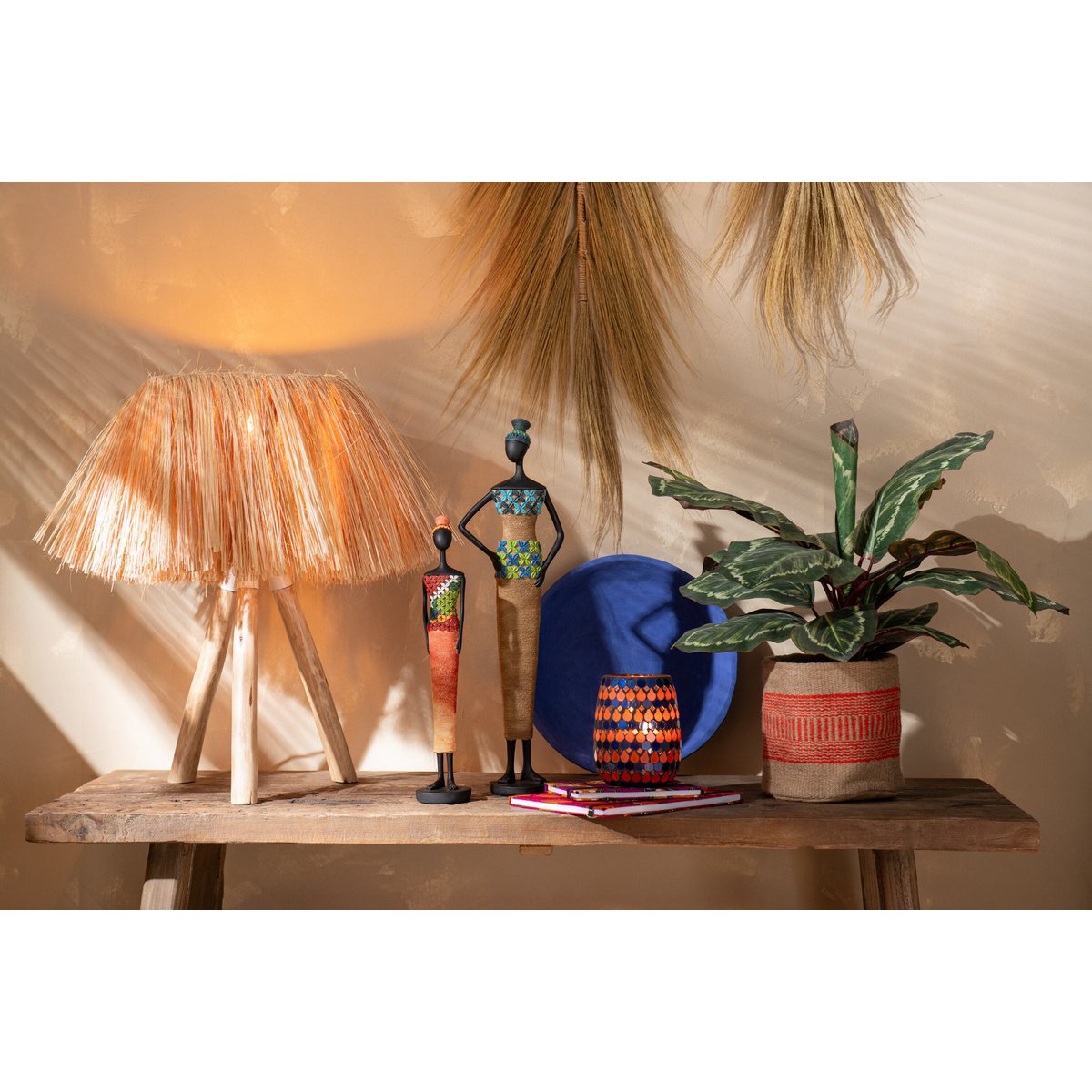 J-Line – Bahamas Tischlampe – Holz/Gras – Natur