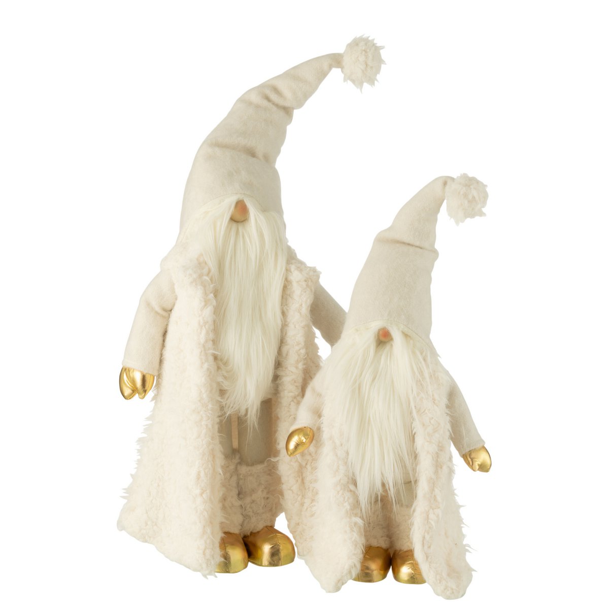 J-Line - Decoratief kerstfiguur 'Kabouter met lange jas' (Crème/Goud, Maat L)