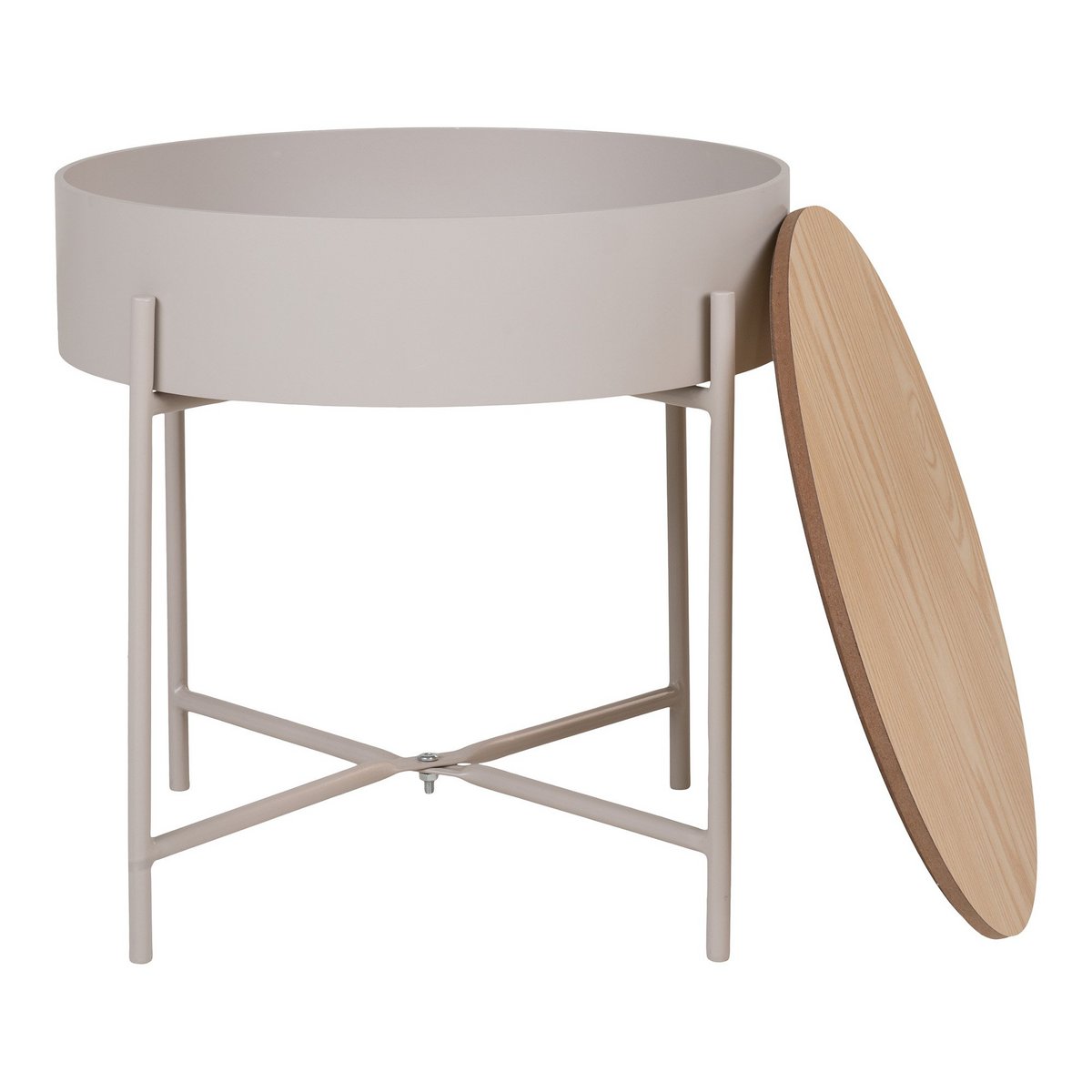 House Nordic - Sisco Side Table - Bijzettafel in beige-lichtgrijs gepoedercoat staal, Ø40x40 cm