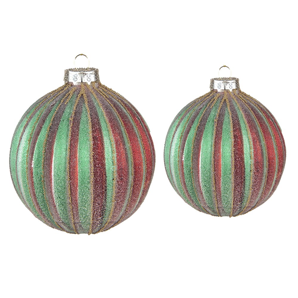 Clayre & Eef - Kerstbal Set van 2 Rood Groen, Glas (2) Ø 10x10 / Ø 8x8 cm