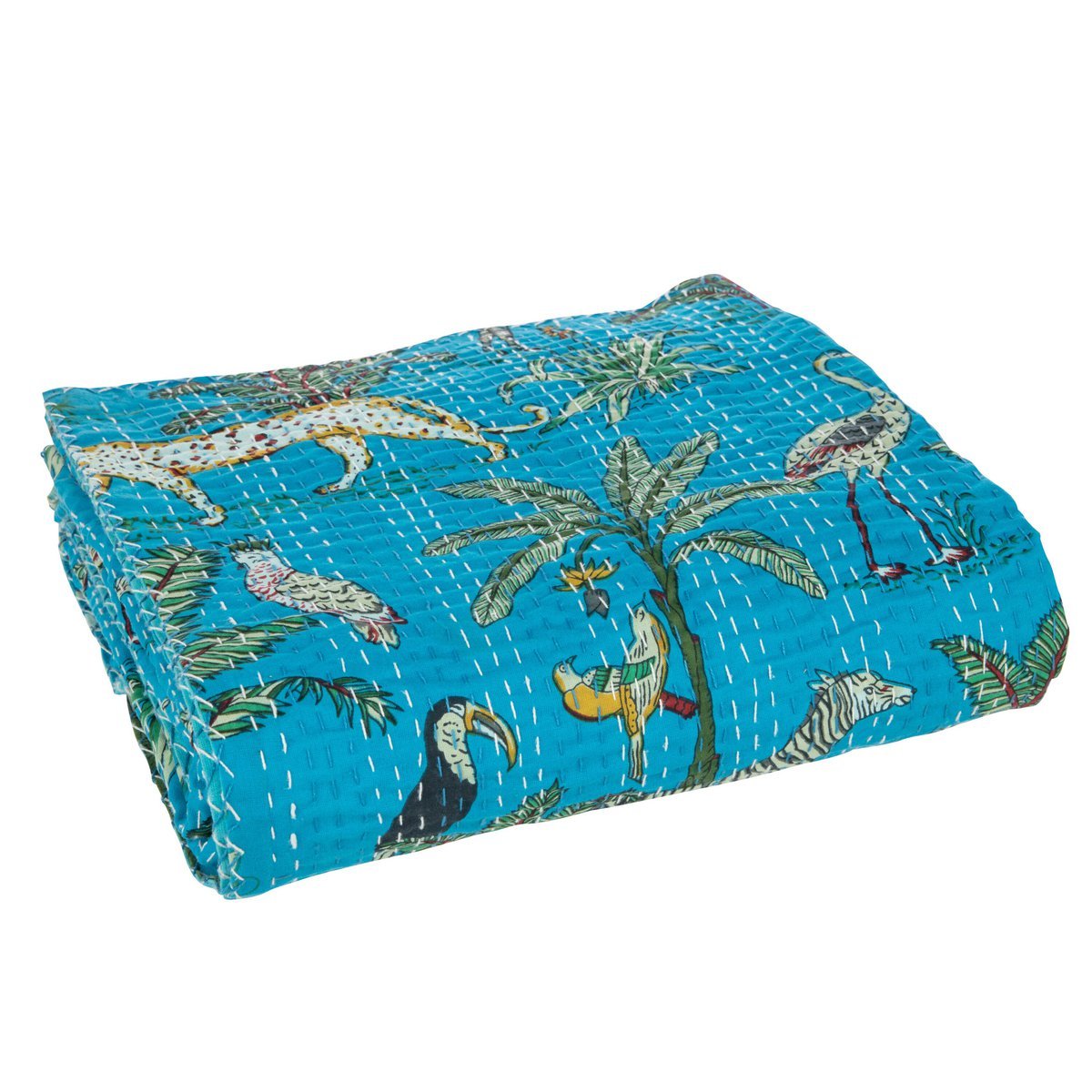 J-Line - Plaid en strandmat 'Exotisch' (Maat L, Katoen, Blauw)