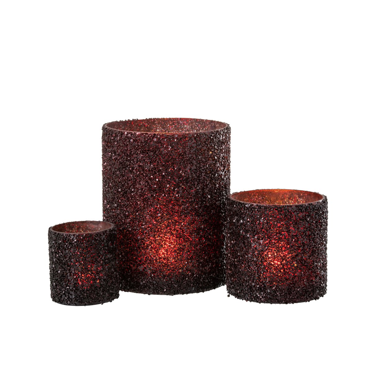 J-Line - Lantaarn Glitter Glas Bordeaux Groot