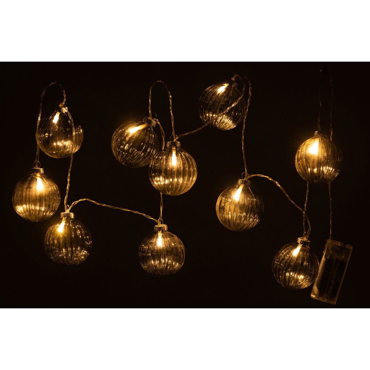 J-Line - LED-Slinger met kerstballen 'Orla Geribd' (10 ballen, LED, Donkergrijs)