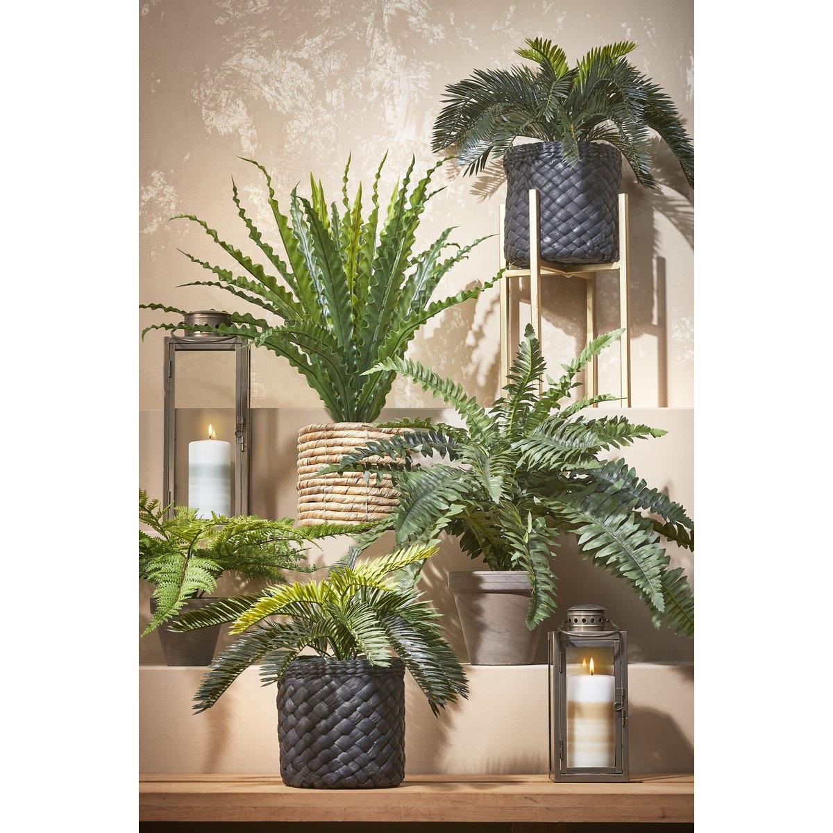 Mica Decorations - Cycas Palm Kunstplant in Bloempot Stan - H37 x Ø44 cm - Groen