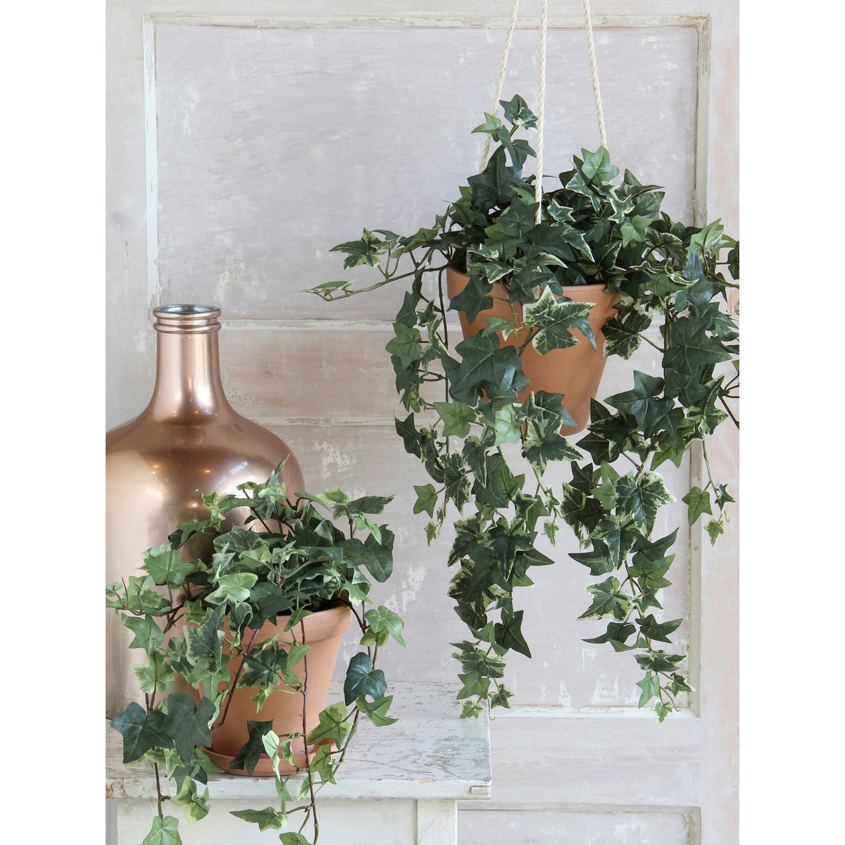 Mica Decorations - Hedera Kunstplant in Bloempot Stan - H45 x Ø25 cm - Groen Bont