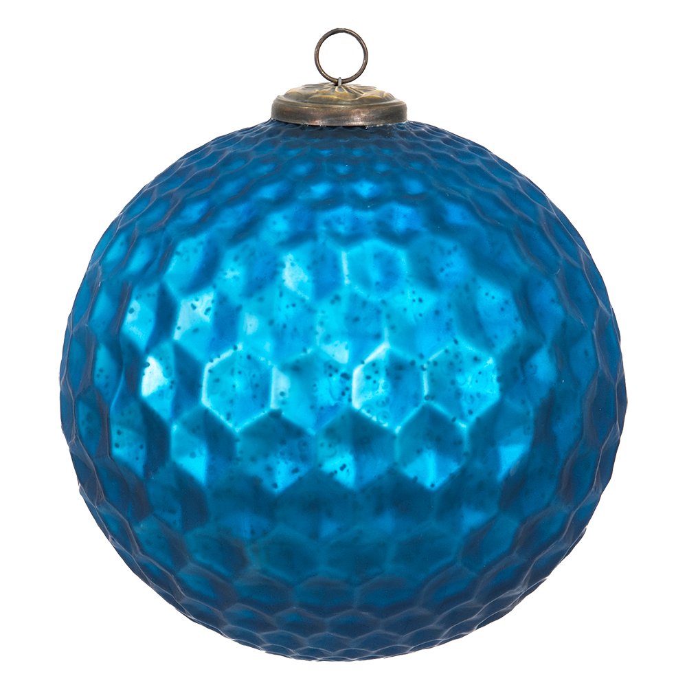 Clayre & Eef - Kerstbal XL Blauw, Glas en Metaal Ø 25x25 cm