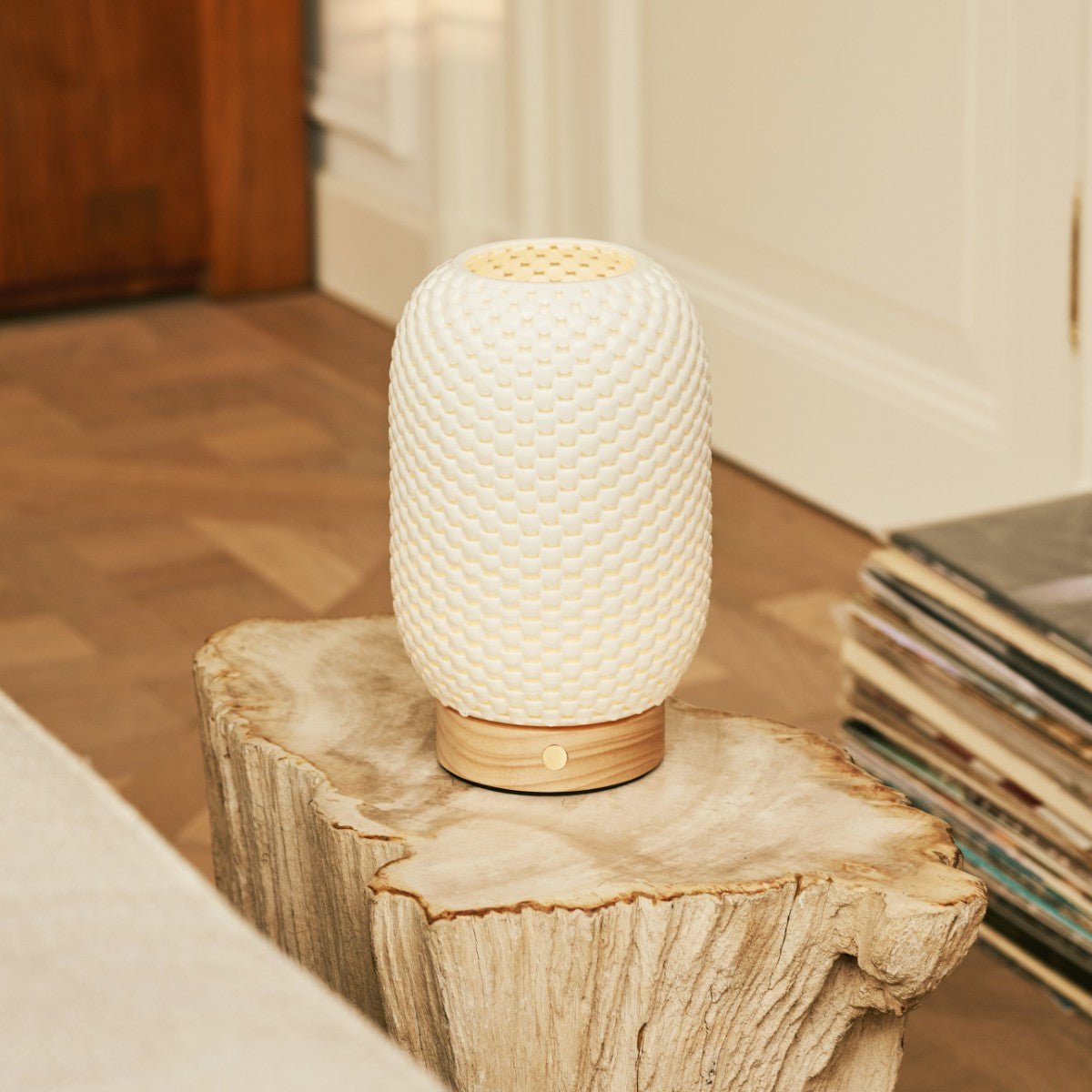 Tavellio-Amsterdam - Aurora lichtbruine draadloze tafellamp in 3D-geprinte porselein-oplaadbaar, dimbaar en tot 100 uur licht