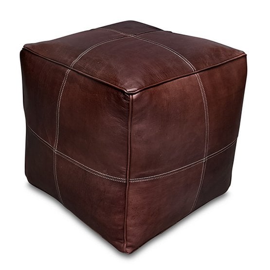 Poufs & Pillows - Leren poef - bruin (modern vierkant) - gevuld geleverd