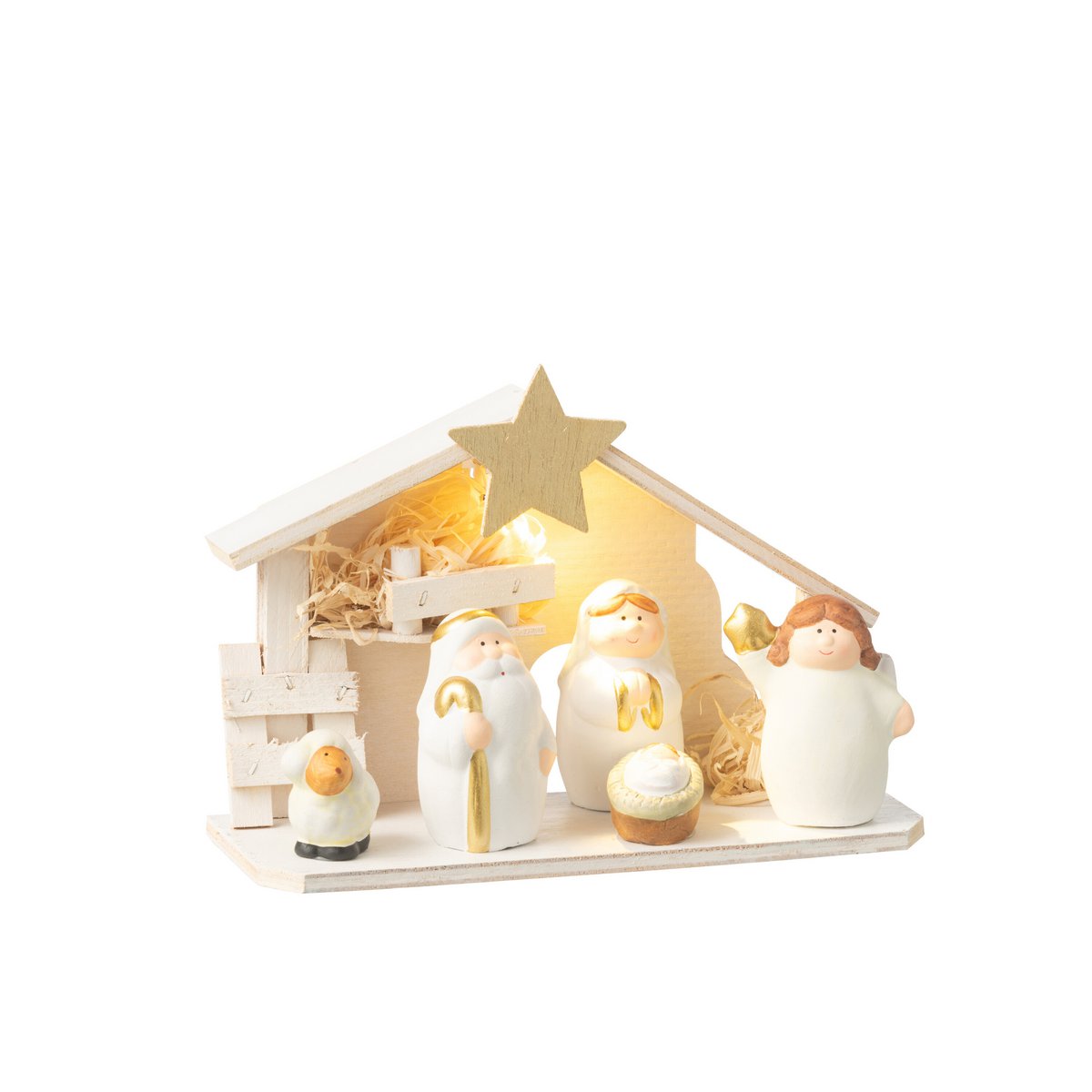 J-Line - Kerststal 'Porcelein' (Maat M, LED, Wit en goud)