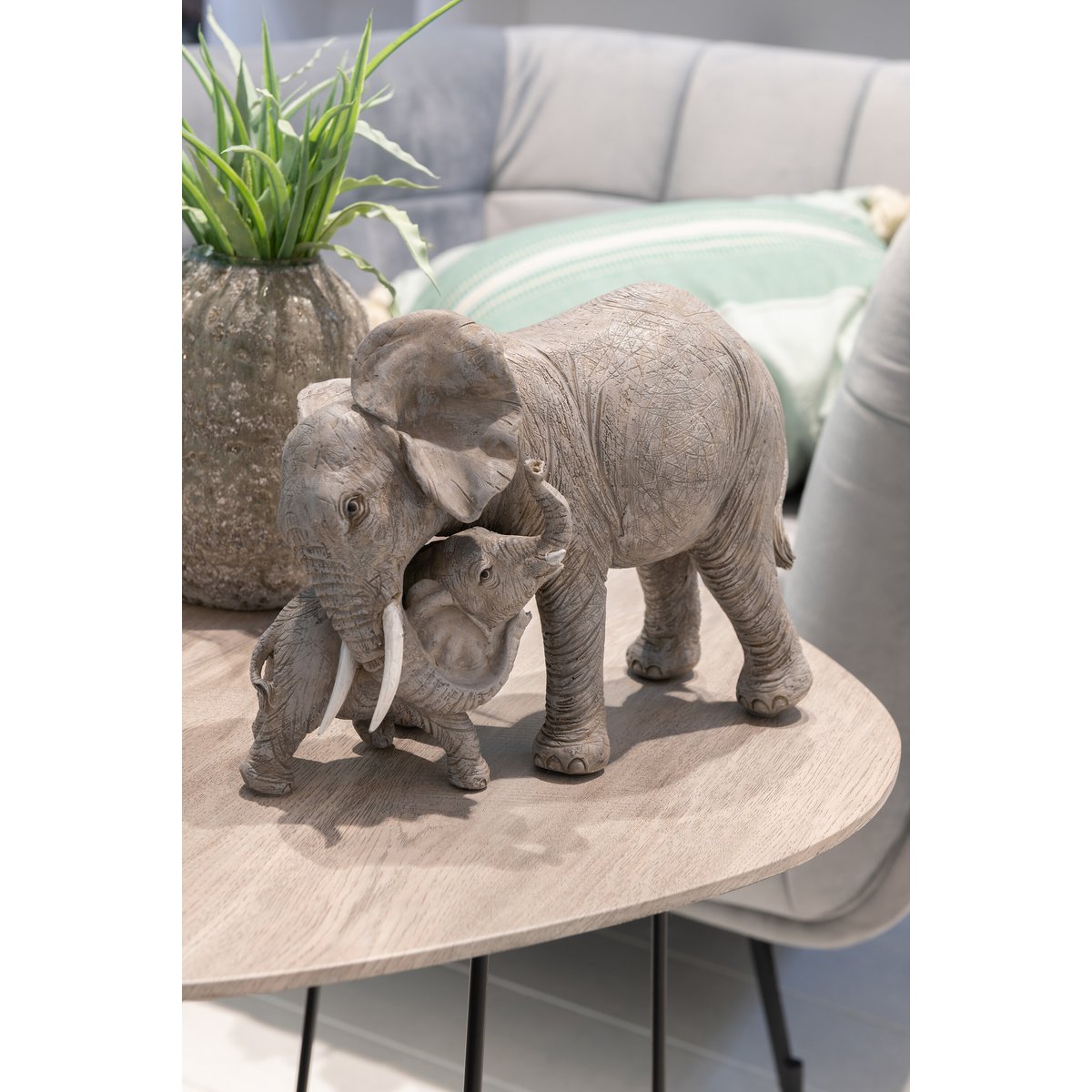 J-Line - Olifant Knuffel Decoratie - Beeld/ Figuren - Polyresin - Grijs