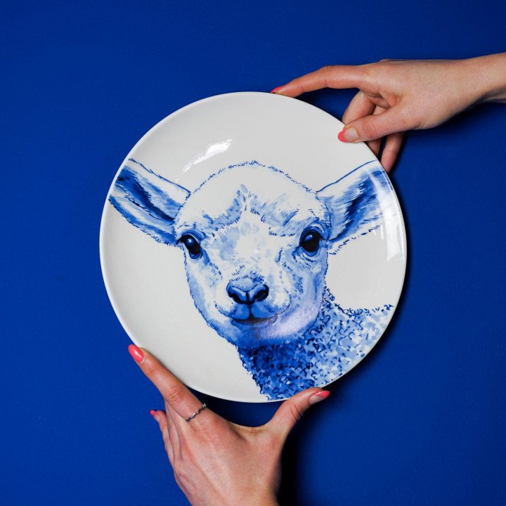 Heinen Delfts Blauw - Wandbord Lammetje