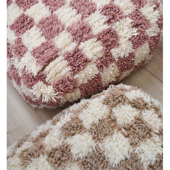 Poufs & Pillows - Geruit vloerkussen - roze en wit