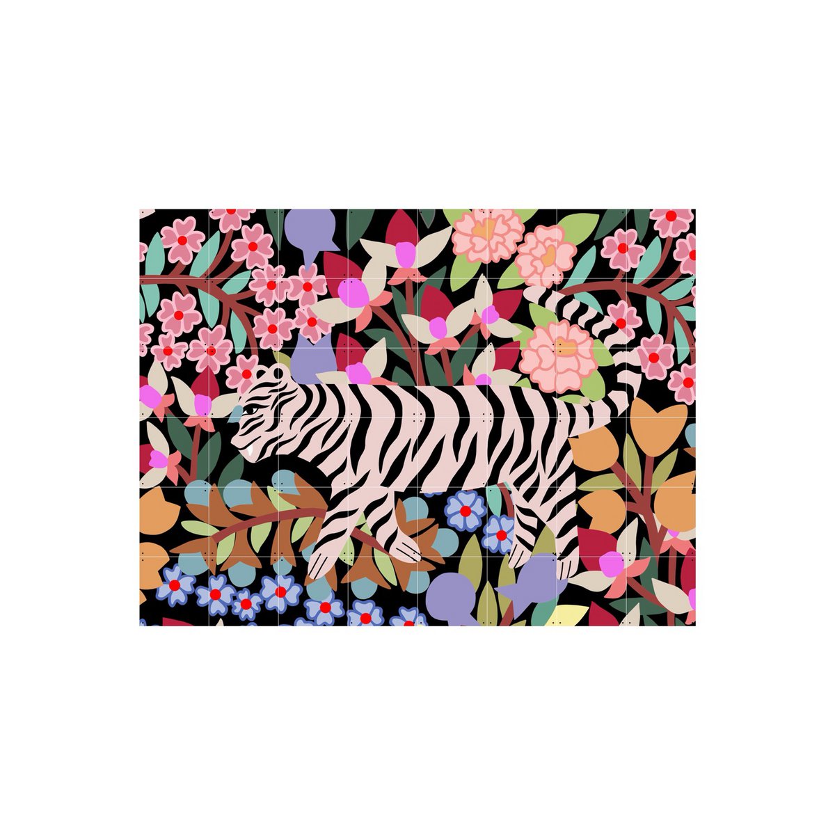 IXXI - Tijger in Bloemen Wanddecoratie - Poster - Wanddecoratie - S - green, pink