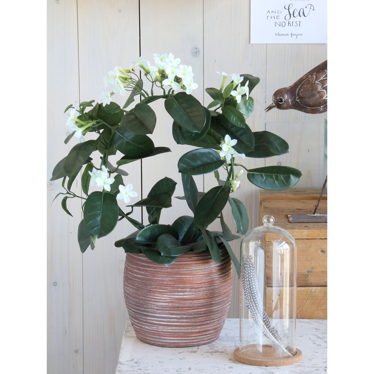 Mica Decorations - Stephanotis Kunstplant in Bloempot Stan - H50 x Ø40 cm - Wit