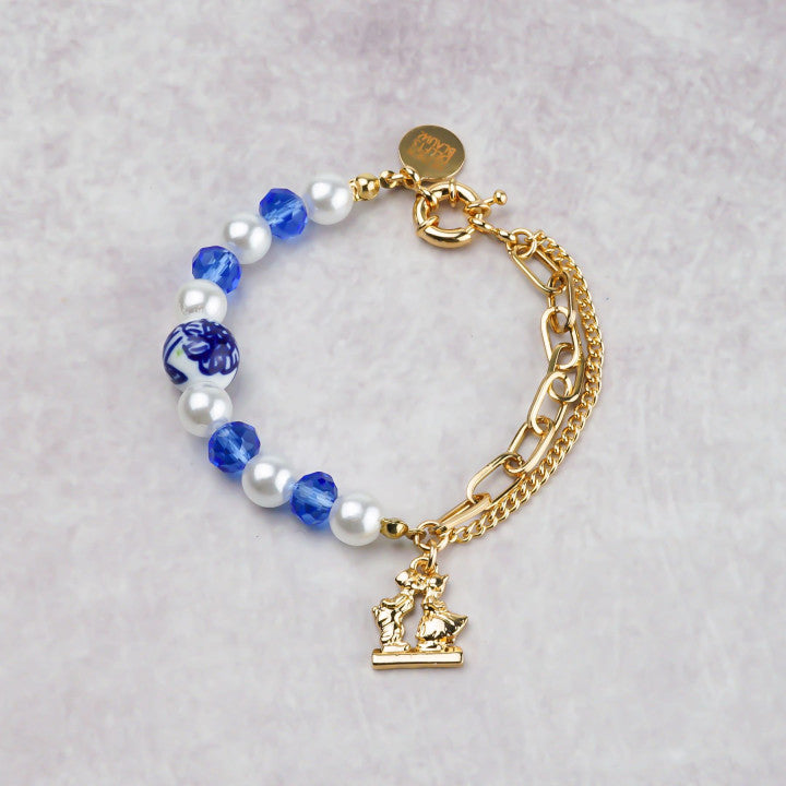 Heinen Delfts Blauw - Armband 'Bedel Kuspaar'