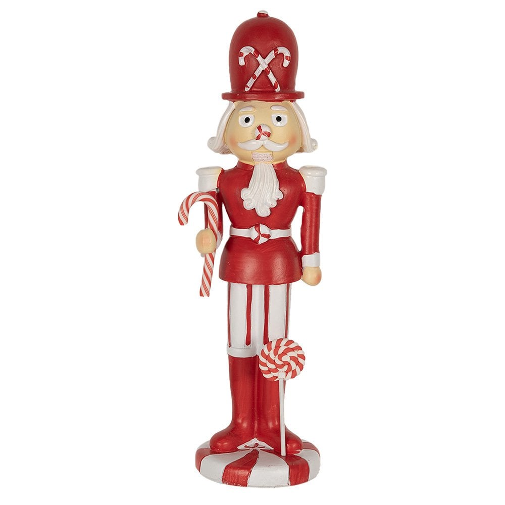 Clayre & Eef - Kerstdecoratie Beeld Rood Wit, Polyresin 7x7x23 cm