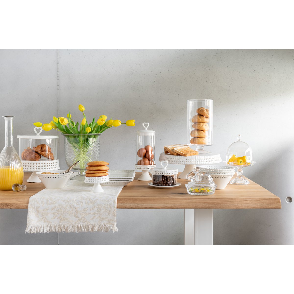 J-Line - Cake Bord Onder Glas - Taartplateau - Keramiek - Wit - S