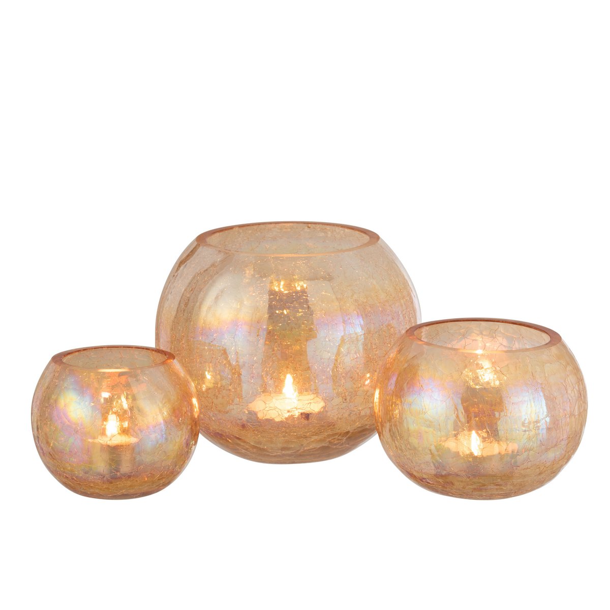 J-Line - Windlicht Bol Craquele Parel Effect - Glas - Amber - Large