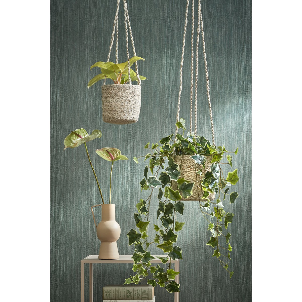 Mica Decorations - Hedera Kunst Hangplant - H86 cm - Groen Bont