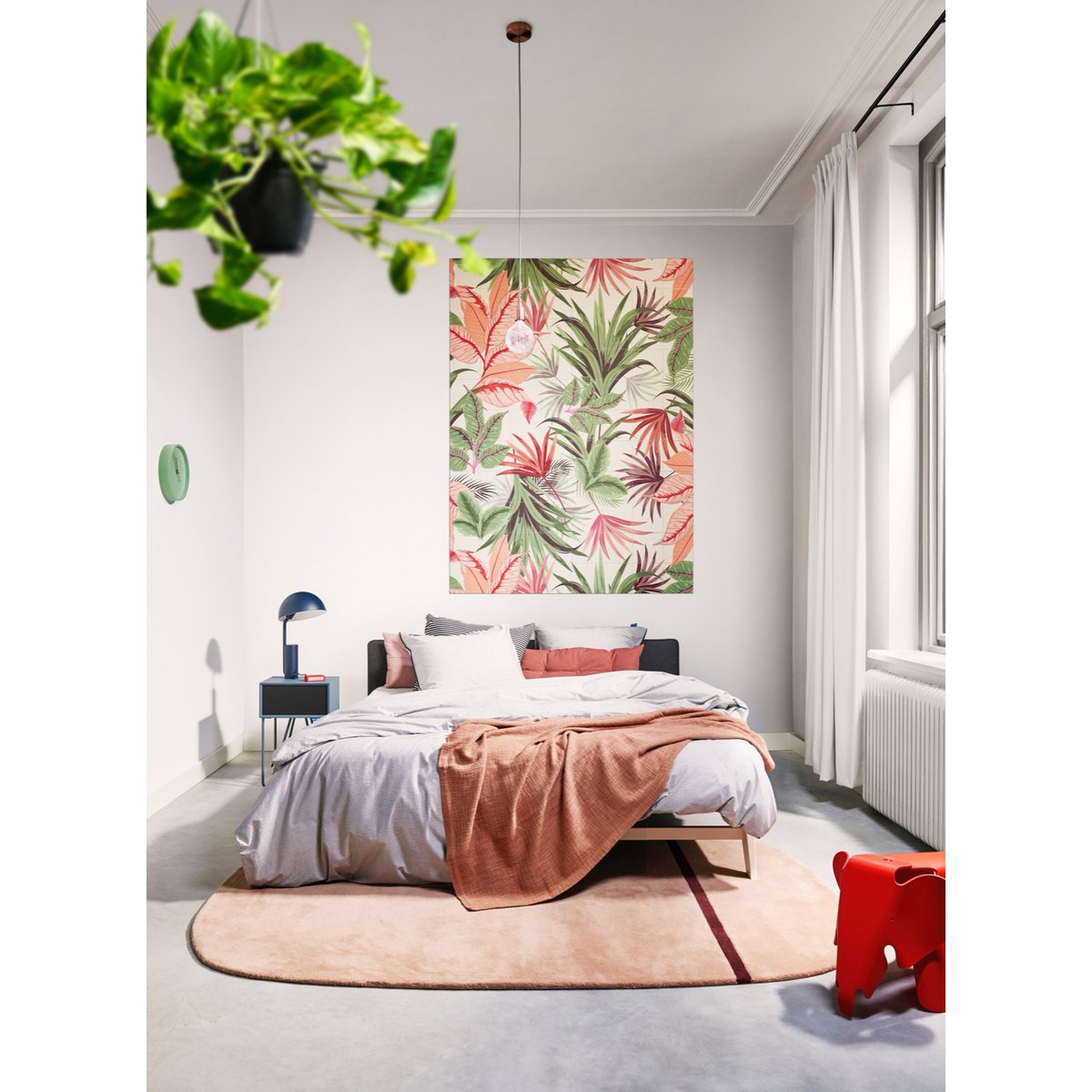 IXXI - Roze Jungle Wall art - Poster - Wanddecoratie - XL - pink, green, orange, white