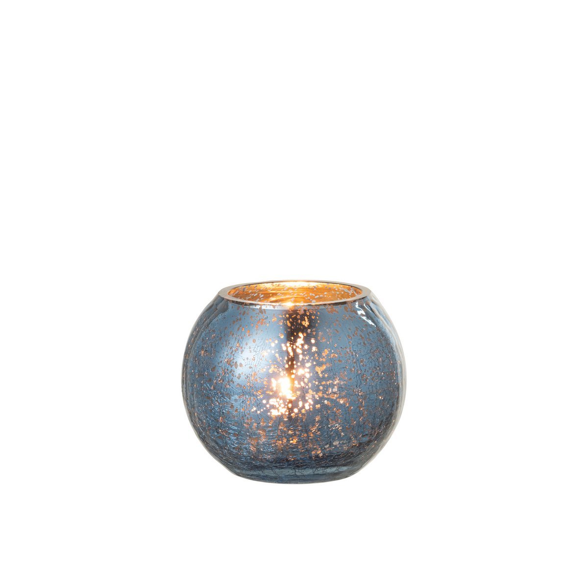 J-Line - Windlicht Bol Parel Effect - Glas - Blauw - Small