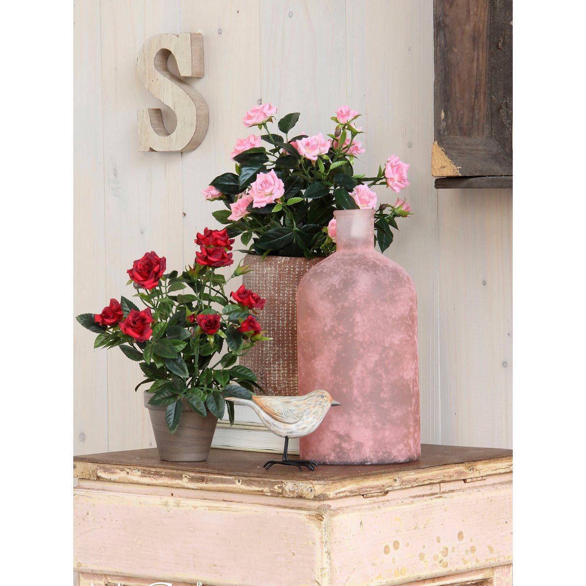 Mica Decorations - Rozenstruik Kunstplant in Bloempot Stan - H33 x Ø25 cm - Roze