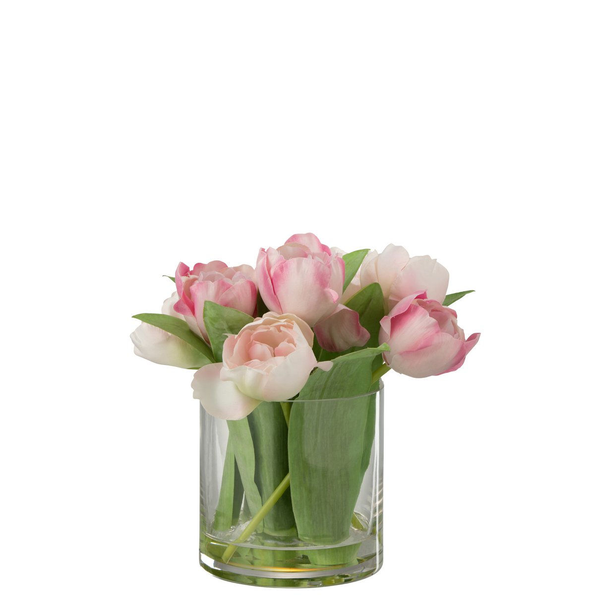 J-Line - Tulpen In Vaas Rond Plastic Glas Roze Large