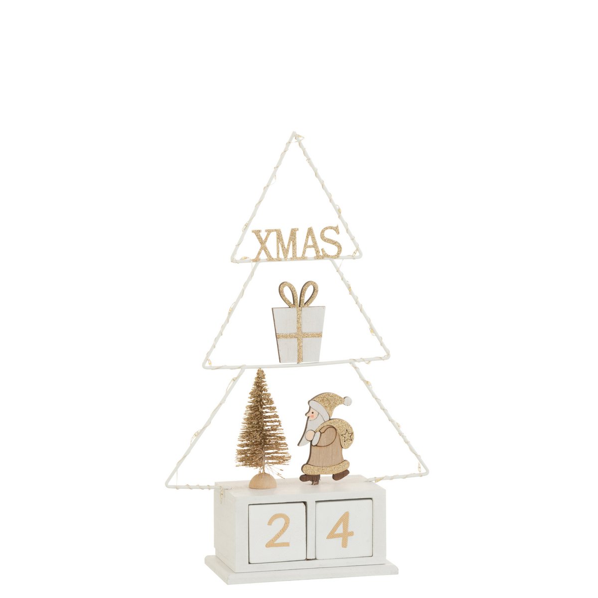 J-Line - Kerstboom kalender 'Sigr' (LED, Wit met goud)